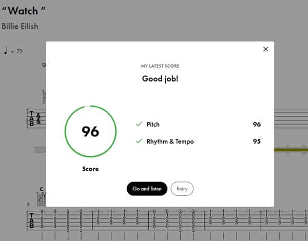 Fender Play Feedback Mode Result